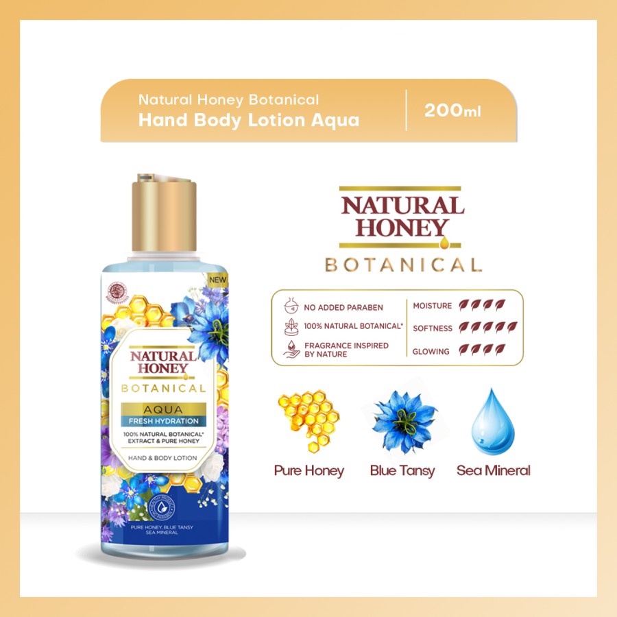 ★ BB ★ Natural Honey Botanical Hand Body Lotion 200ml | Intense - Aqua - White