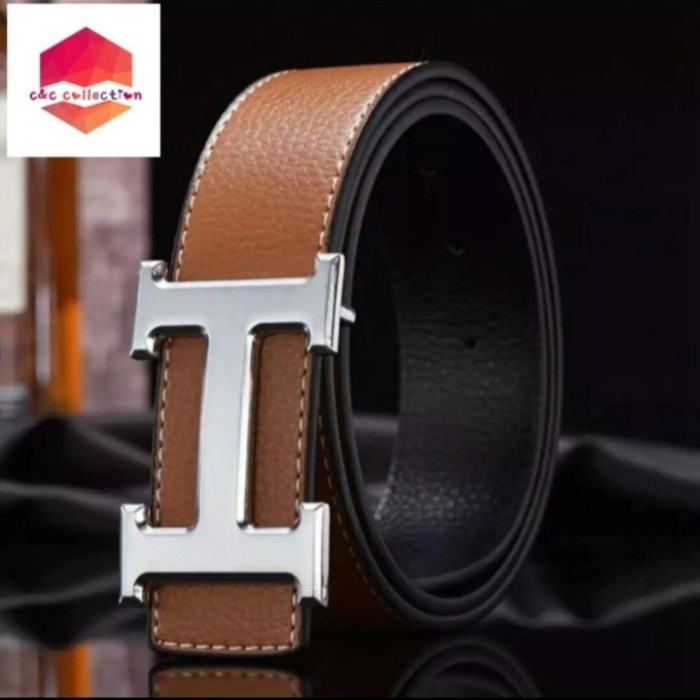 ikat pinggang ikat pinggang pria wanita hermes 3,5cm - cklat muda silv bisa COD termurah bestseller 