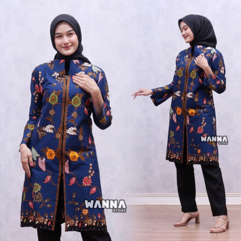 TUNIK BATIK JUMBO ZIPPER DEPAN BAJU DEWASA ATASAN WANITA CANTIK MODERN