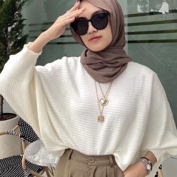 BLOUSE BATWING BAHAN KNITT PREMIUM/ATASAN RAJUT MODEL BATWING ALLSIZE