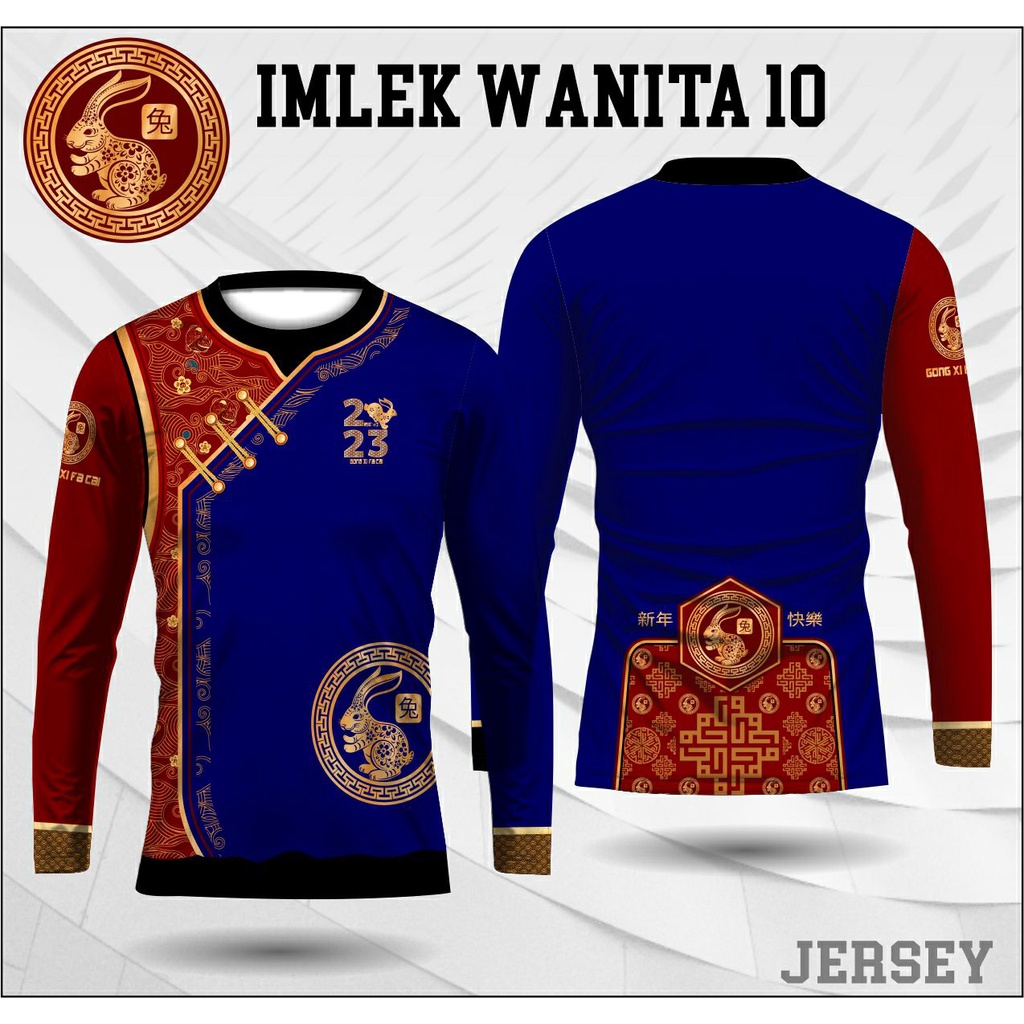 baju cheongsam wanita jersey imlek 2023 lengan panjang atasan kaos cheongsam