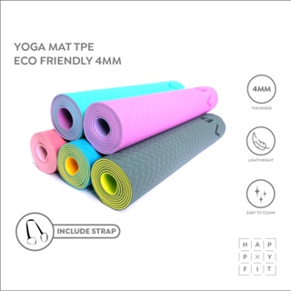 HAPPYFIT - Yoga Mat Reversible TPE 4mm Eco Friendly (FREE STRAP) / Matras Yoga / Matras Olahraga / Matras TPE