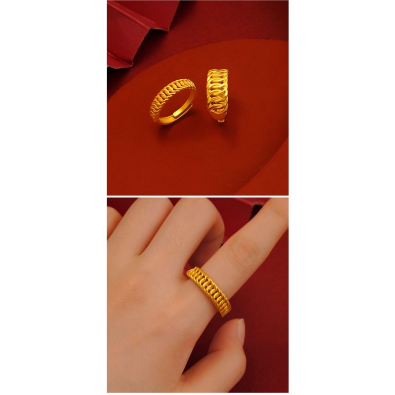 Goldkingdom Perhiasan Fashion Emas Asli Kadar 375 Bangkok Aksesoris Ready Stock Interlocking Cincin Pasangan Twist Ring Adjustable Finger