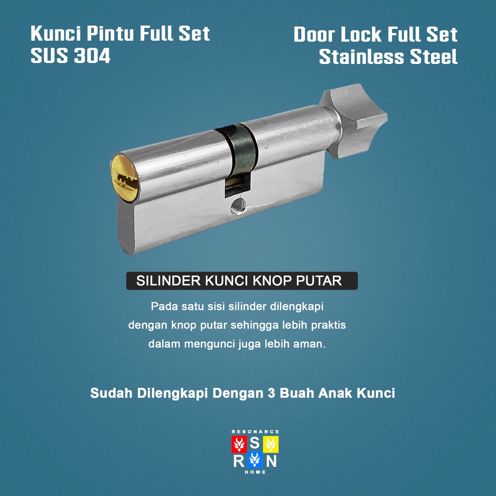 Set Kunci Pintu Eropa Gagang Lengkung SUS 304 / Resonance Home