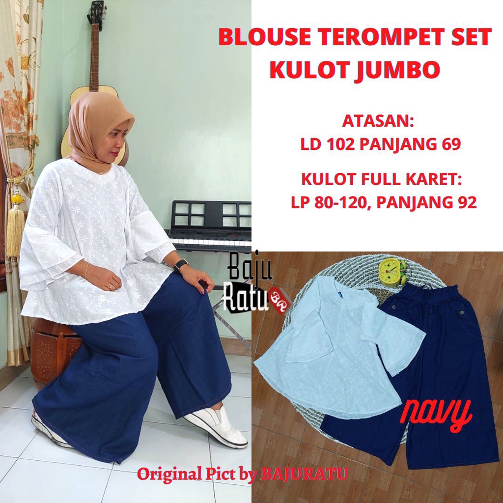 LEODRA SET BLOUSE TEROMPET KATUN SETELAN KULOT JUMBO JEANS ONE SET KEKINIAN BR