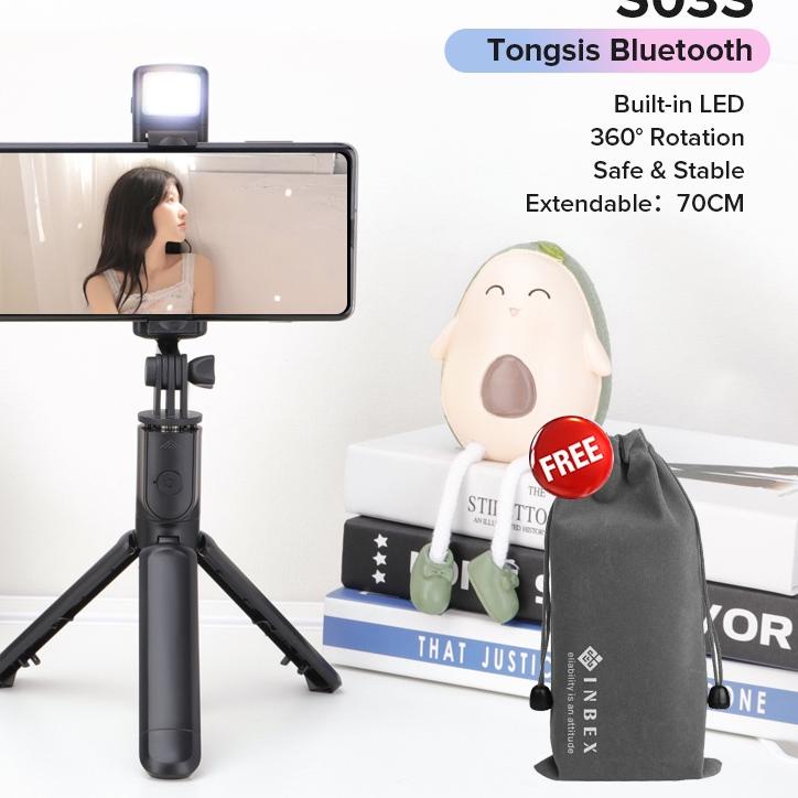 Booming INBEX S03s LED Selfie Stick Tongsis Bluetooth Tripod 4 In 1/Flash Tongsis Bluetooth selfie s