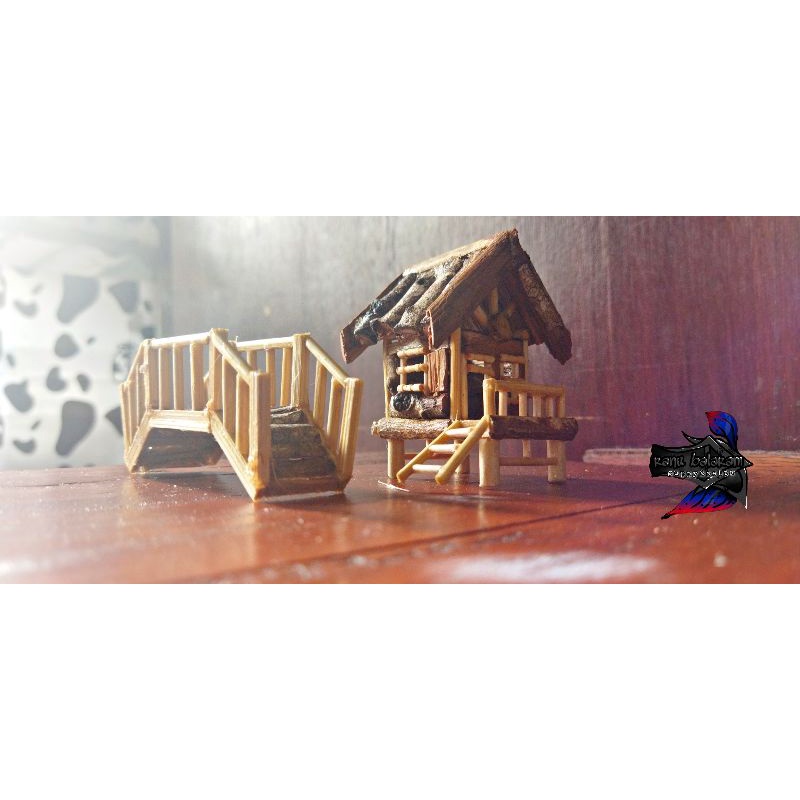 PAKET MINIATUR RUMAH +JEMBATAN SUPER MINI UNTUK BONSAI OR AQUASCAPE