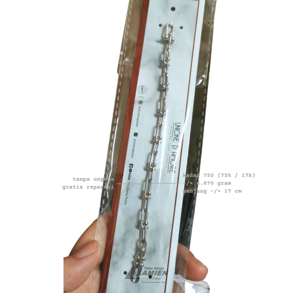 Toko Emas Amien Gelang Emas Putih Asli YT Gold Kadar 750 (75% / 17K) 6.870 Gram - Bracelet Tiffany H