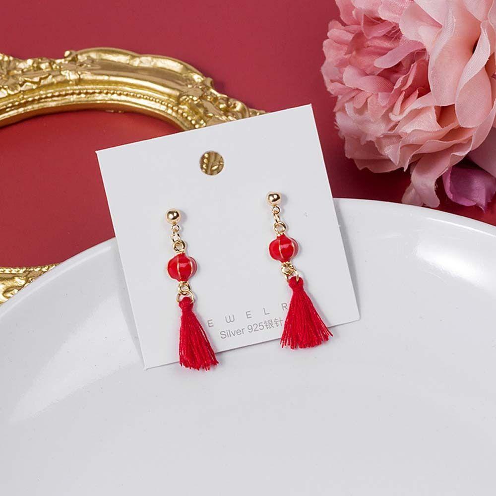 Mxbeauty Anting Tahun Baru Cina Gadis Drop Earrings Lentera Perhiasan Aksesoris Jumbai Panjang Anting Perhiasan Tahun Baru Giwang Telinga Cina