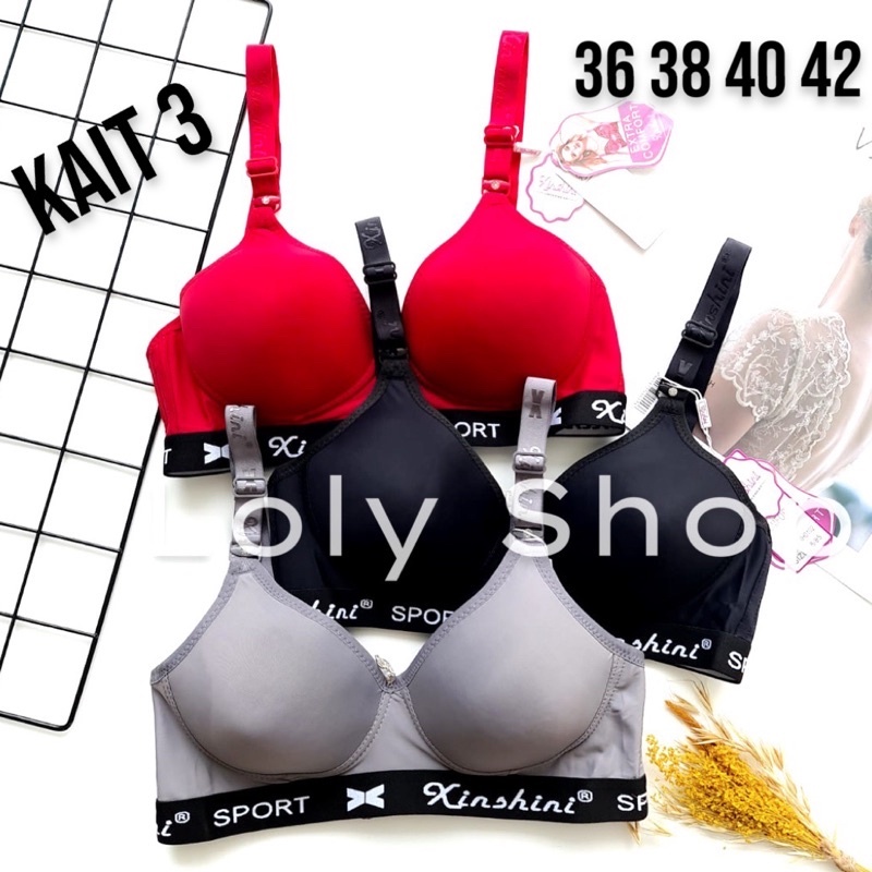 Bra Wanita Dewasa Sporty Kait 3 Cup B Tanpa Kawat XS #0102 Bahan Super Lembut Import