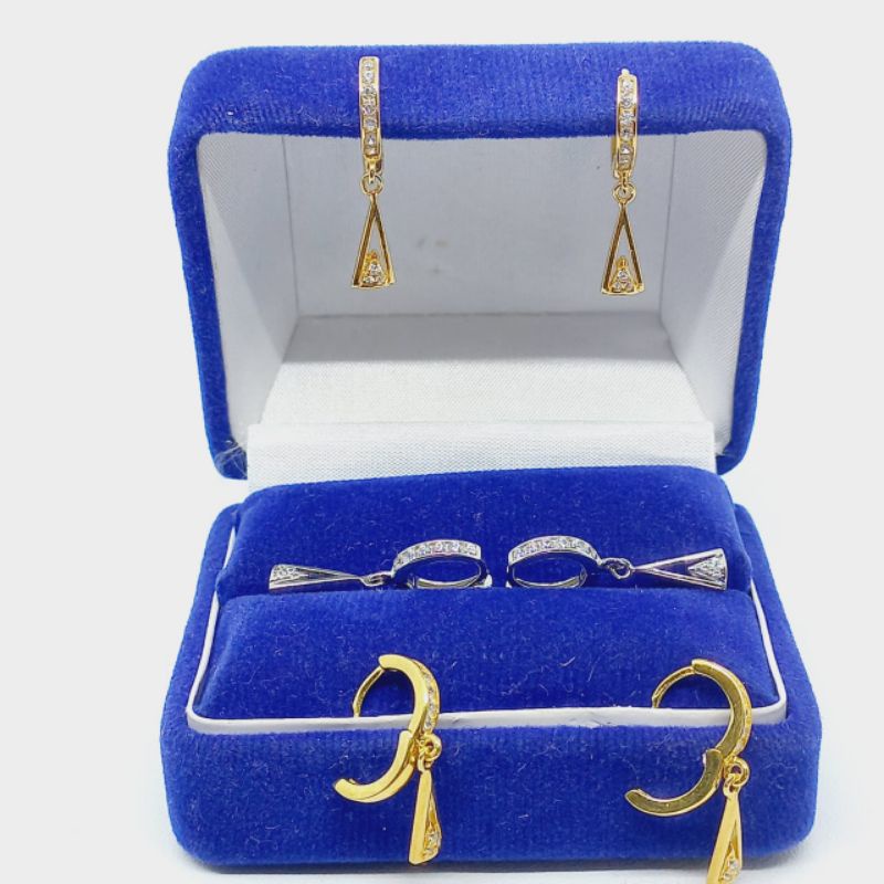 Anting jepit listring bulat mp + m segitiga (gu*s) /anting jepit perak asli silver 925 lapis emas/ anting fashion wanita terbaru