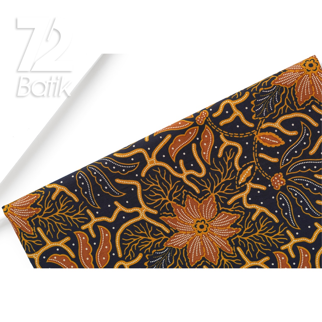 KAIN BATIK PREMIUM Bahan Katun Motif Kembang Neo Warna Orange Hitam 722562 CAP 72IL Jarik Jarit Samping Kebat Panjang Batik Katun Modern Premium Bahan Seragam Batik Pernikahan Kantor Keluarga Murah Kamen Jadi Batik Bali Lembaran