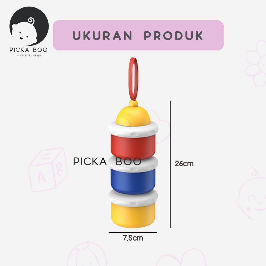 PICKA BOO Dispenser Susu Tempat Susu Bubuk Traveling 3 Susun