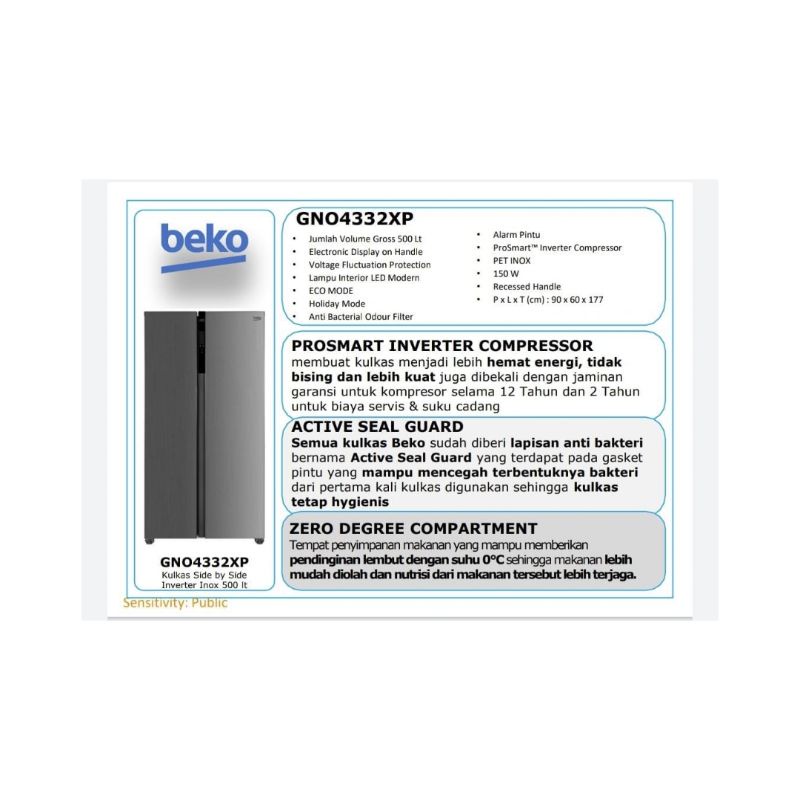 Kulkas Side By Side BEKO GNO4332XP 500Lt