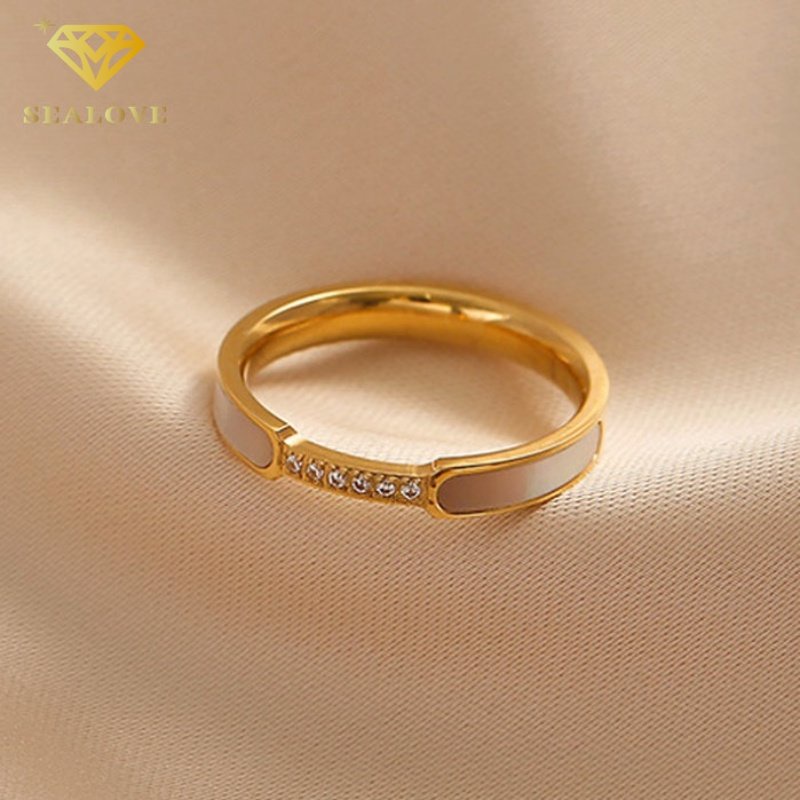 Cincin titanium wanita asli Anti Karat selamanya 18k emas cicin berlian aksesoris perhiasan korea