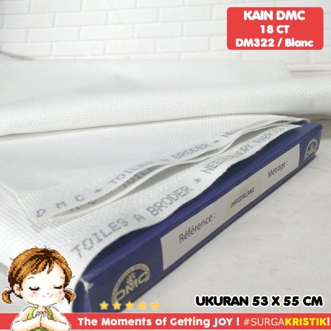 Kain Sulam Kristik Aida DMC 18ct BLANC Putih White DM322 Quarter