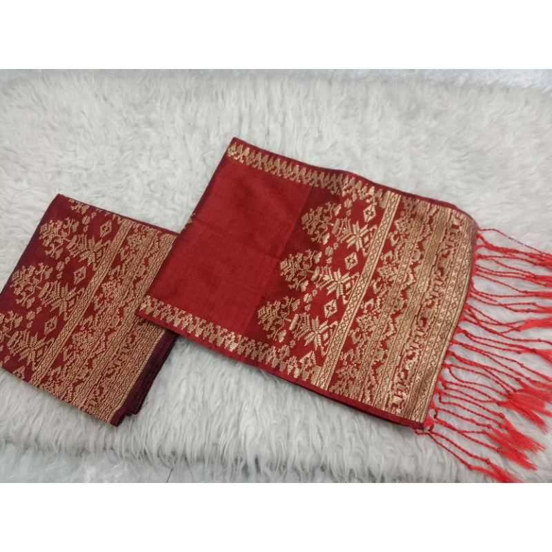 songket silungkang warna maroon gold