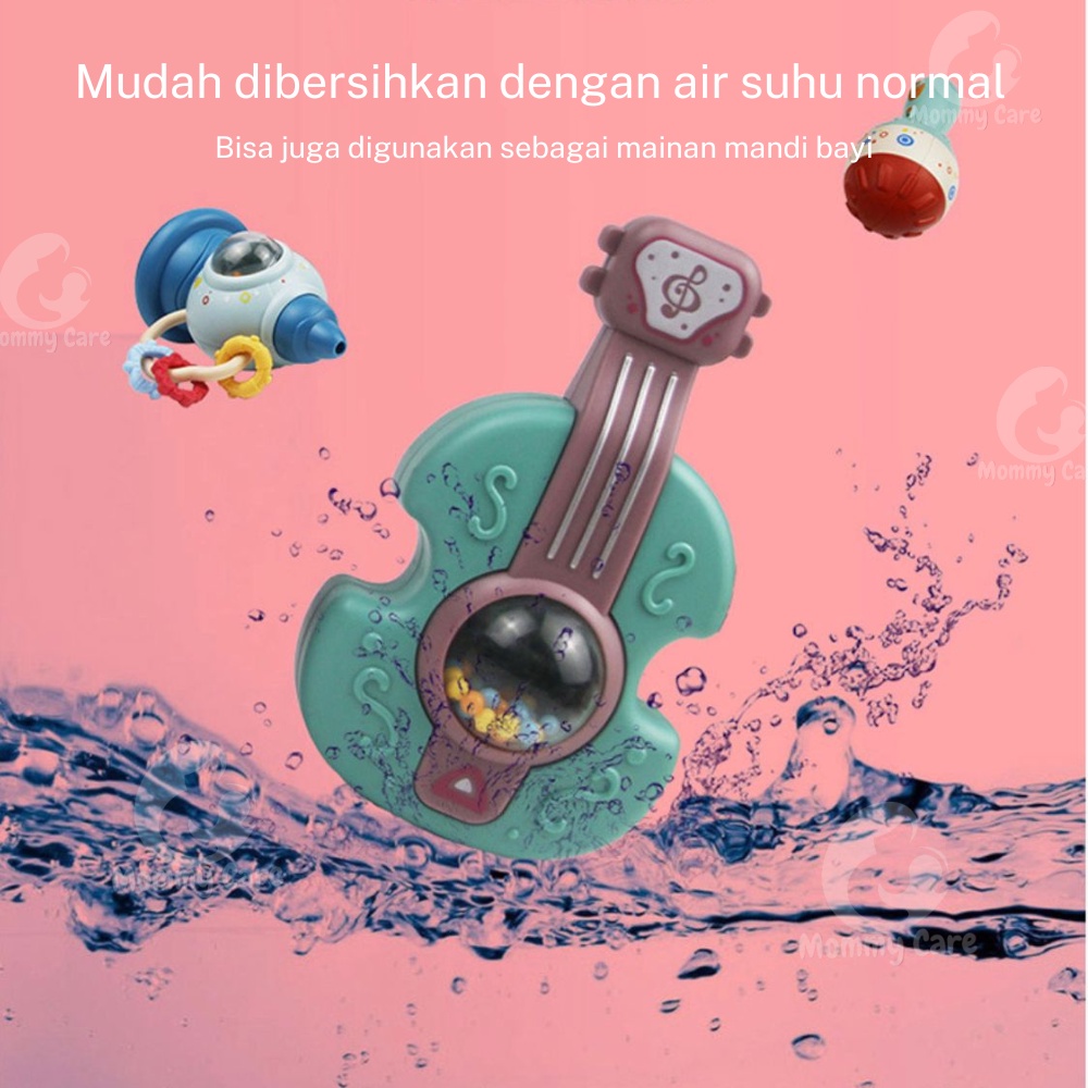 MOMMYCARE MAINAN RATTLE TEETHER BENTUK GITAR KARTUN UNTUK EDUKASI DINI BAYI NEWBORN