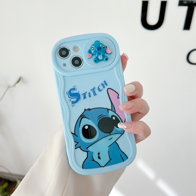 Soft Case yang Dapat Ditekan untuk IPhone 11 12 13 14 Pro Max 14 Plus Casing Penutup Ponsel Lucu Pasangan Merah Muda Biru Disney Stitch Girls Wanita Gadis Hadiah