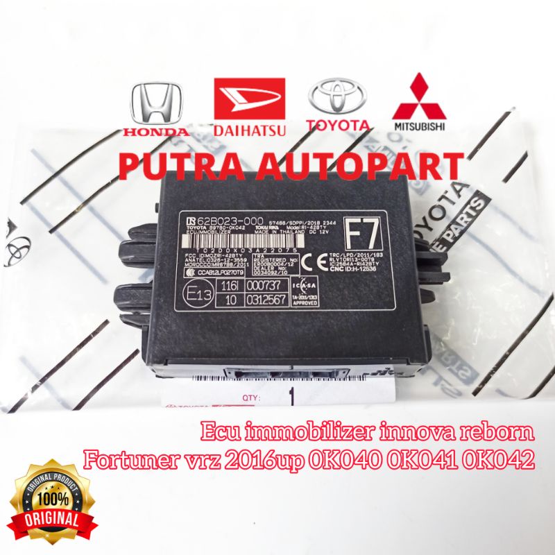 ecu imobilizer fortuner vrz innova reborn 2016up 89780-0K040 original