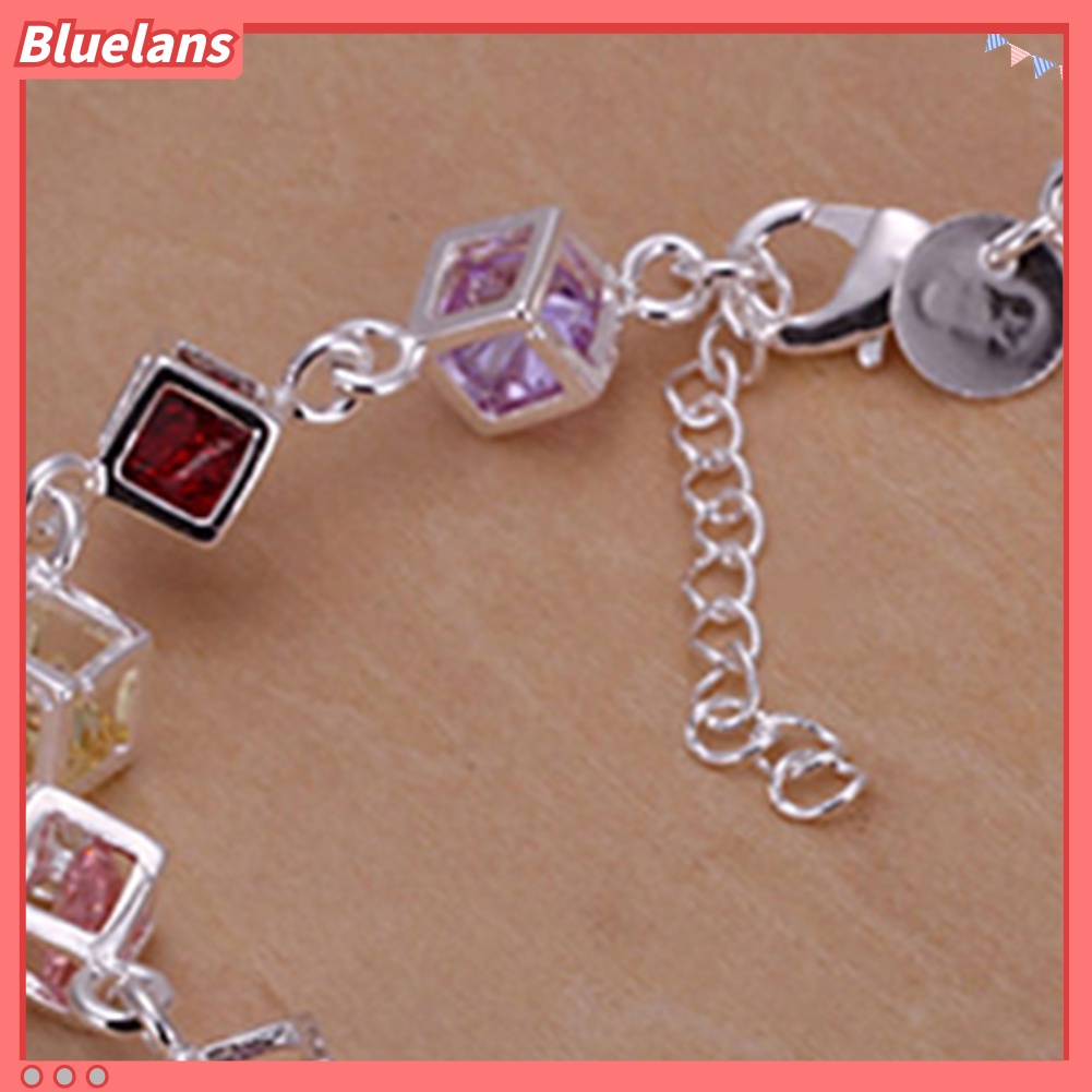 Bluelans Fashion Women Silver Plated Cube Colorful CZ Bracelet Bangle Jewelry Gifts