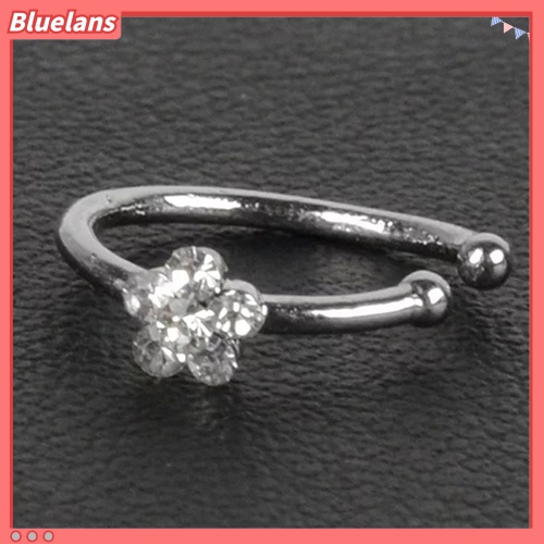 Bluelans Small Thin 5 Rhinestones Flower Nose Hoop Stud Ring Body Piercing Jewelry