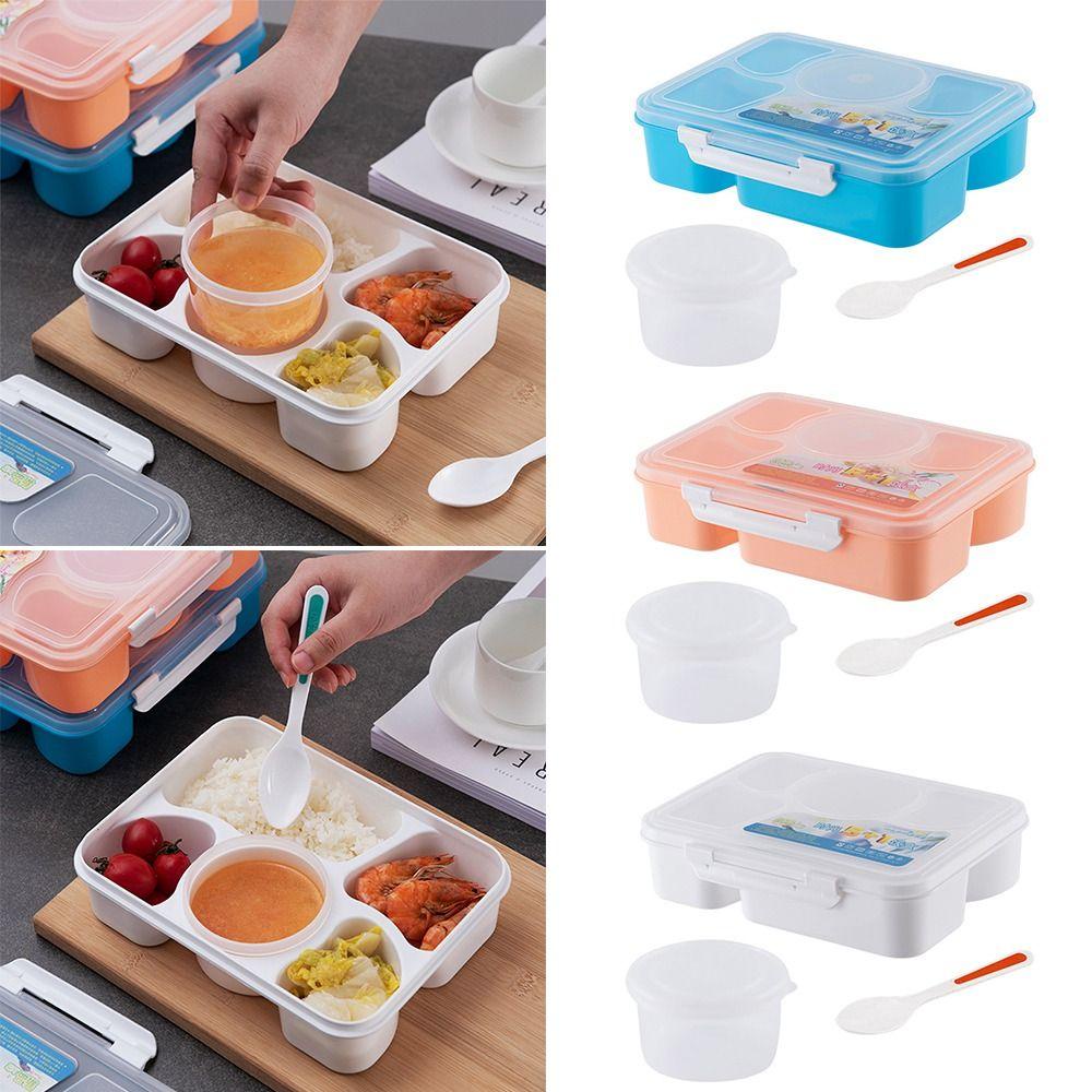 Solighter Five Grids Lunch Box Plastik Sealed Waterwash Kapasitas Tinggi Bento Box