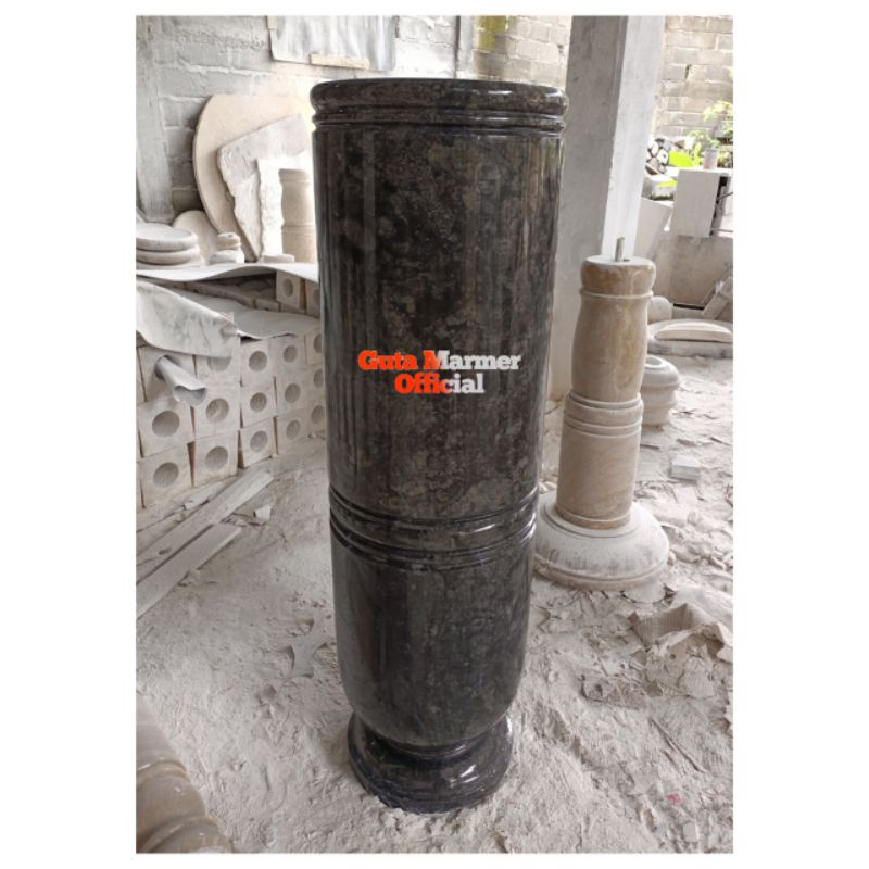 Vas Bunga Batu Marmer Hitam Ukuran Besar D30 T100