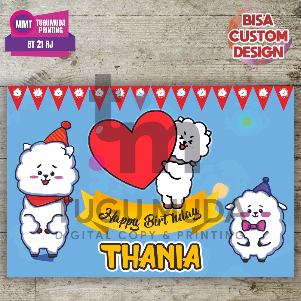 Cetak Banner|Backdrop|Spanduk Ultah / Ulang Tahun Anak - BT21 RJ BLUE