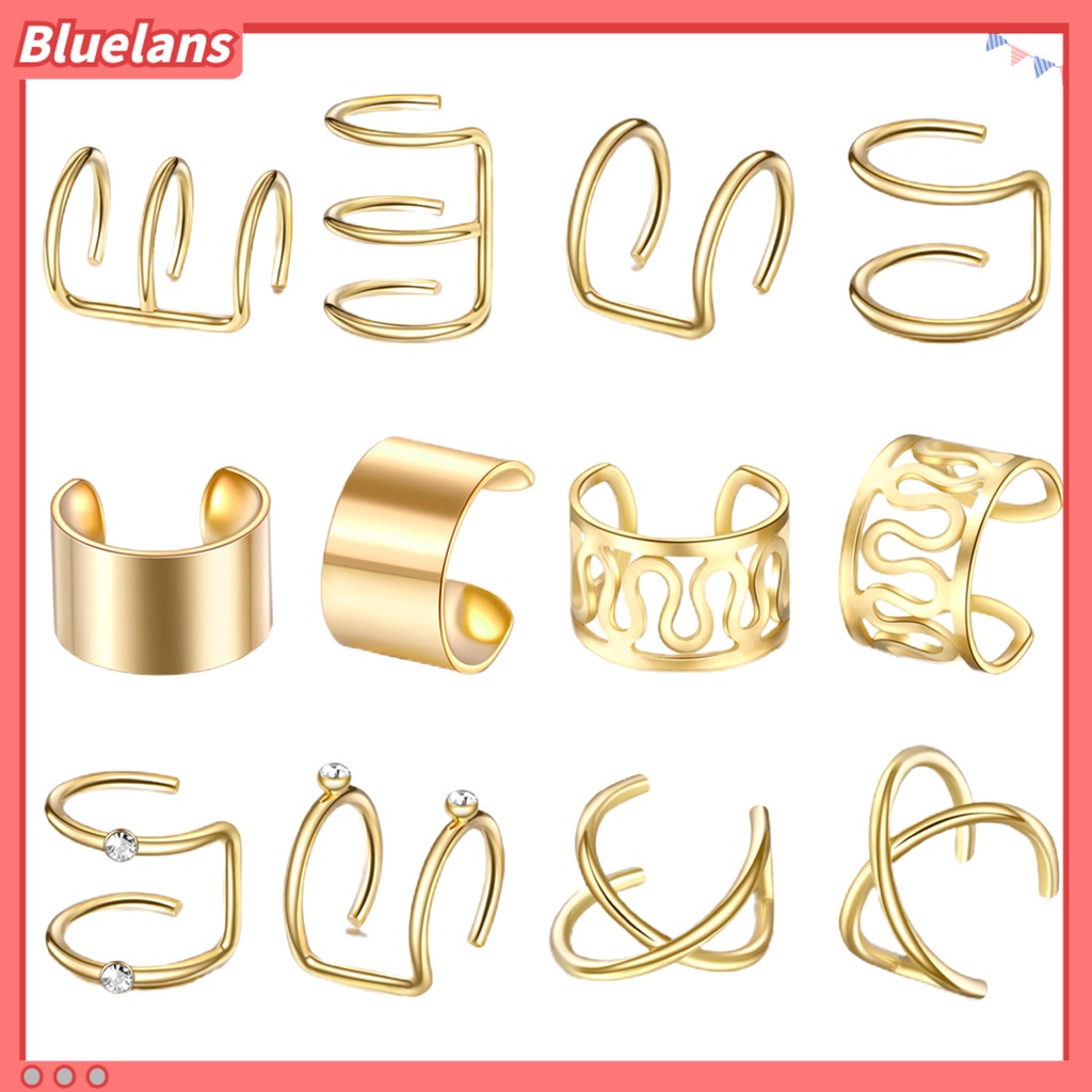 Bluelans 12Pcs Women Metal Earrings Nightclub Pierced Free Simple Ear Clips Jewelry Gift