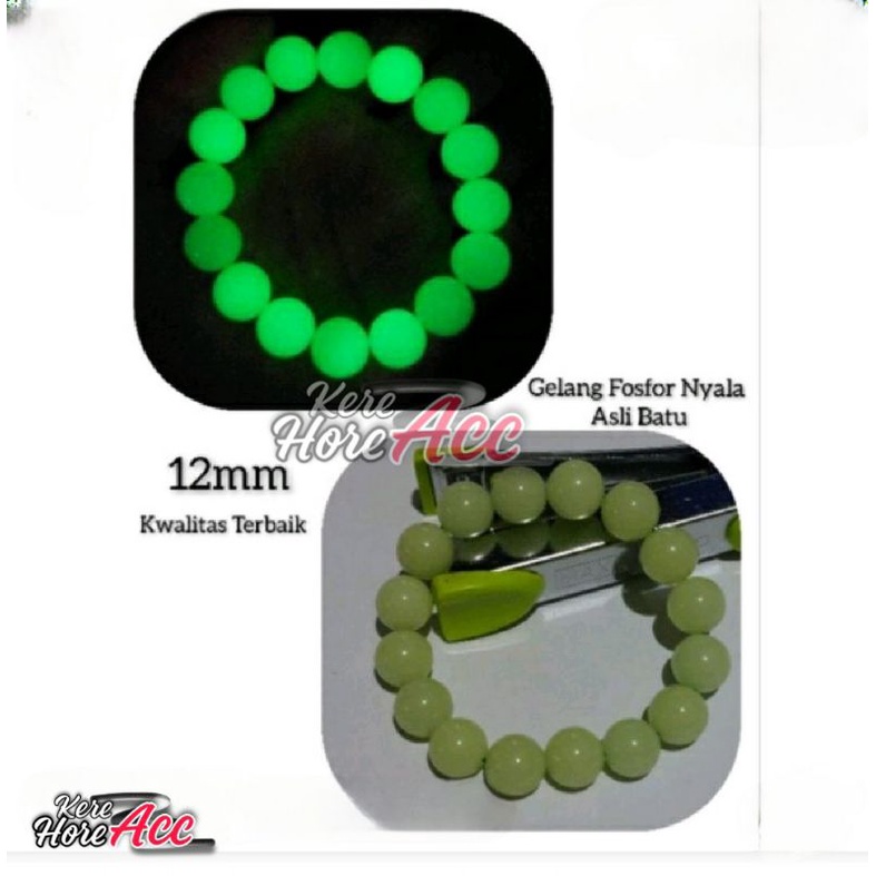 GELANG BATU FOSFOR BATU NATURAL BATU ALAM ASLI  6MM 8MM 10MM ASLI MENYALA DALAM GELAP