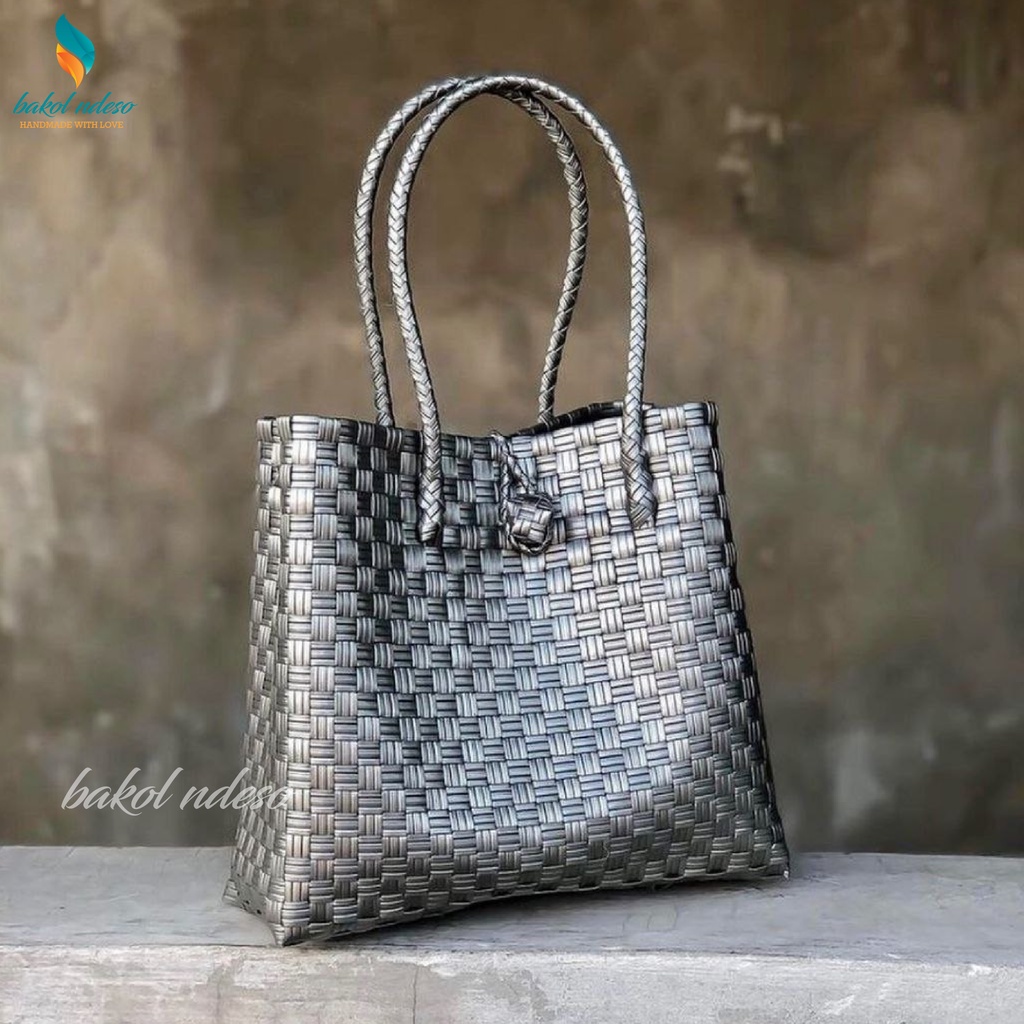 Tas Anyam Jali Tas Tote Tas Handmade Silver Kekinian Tas Anyaman Plastik Jali New Colour