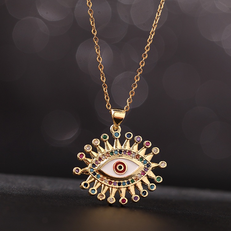 Kalung Liontin Mata Iblis Lapis Emas Aksen Zirkon Gaya Bohemian Eropa Untuk Wanita