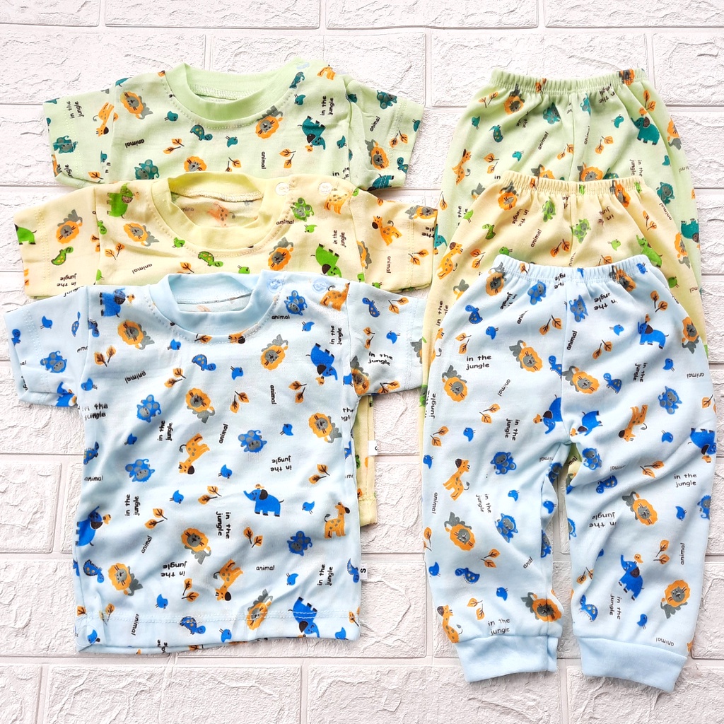 Baju Bayi Setelan Lengan Pendek Celana Panjang Kaos Oblong Anak Usia 3-12 Bulan Motif Animal