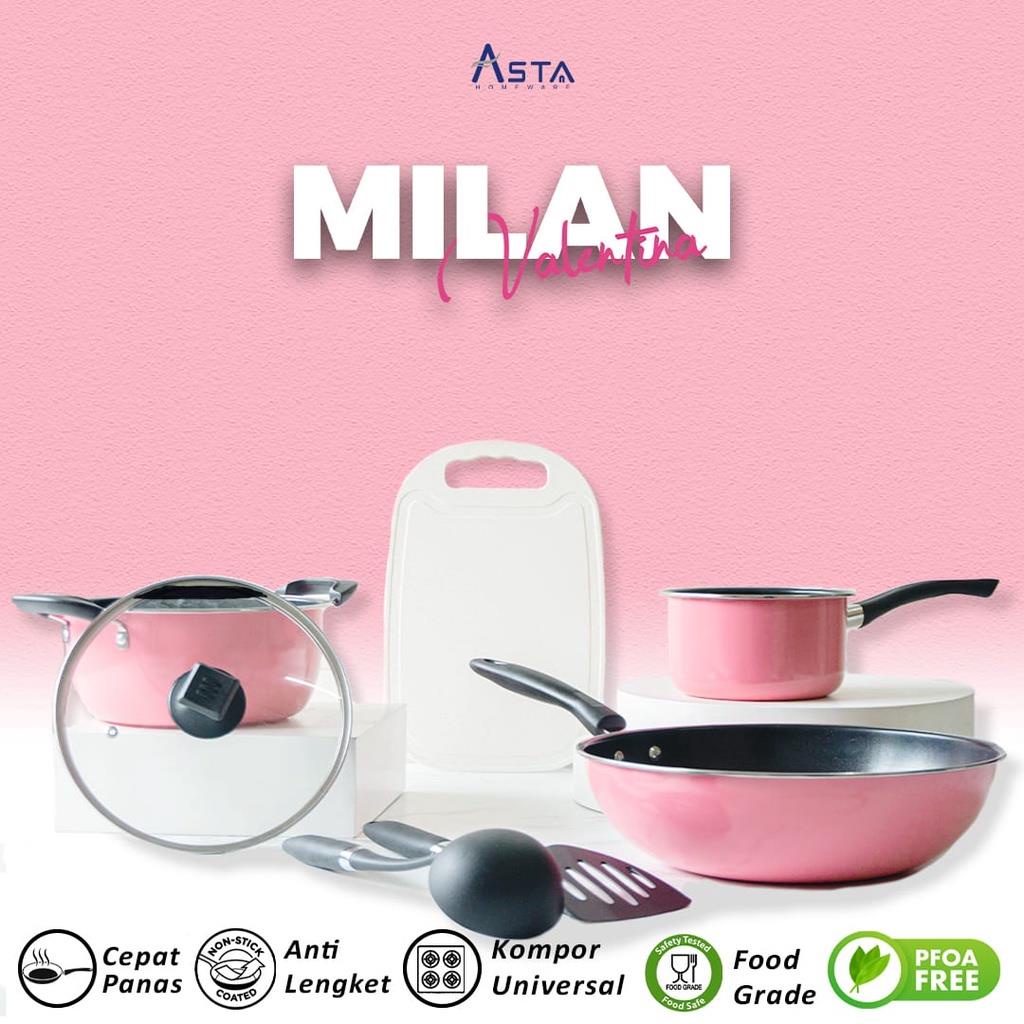 Panci Wajan Cookware Set Anti Lengket + Spatula Talenan 7 PCS ASTA Valentina MILAN