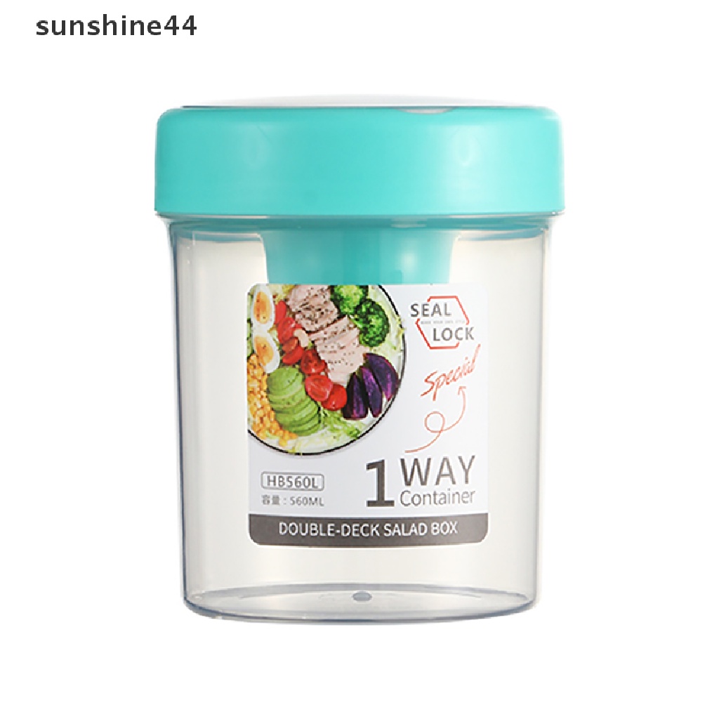 Sunshine 1Pc Gelas Plastik Portable Dengan Tutup + Sendok Untuk Salad / Sarapan