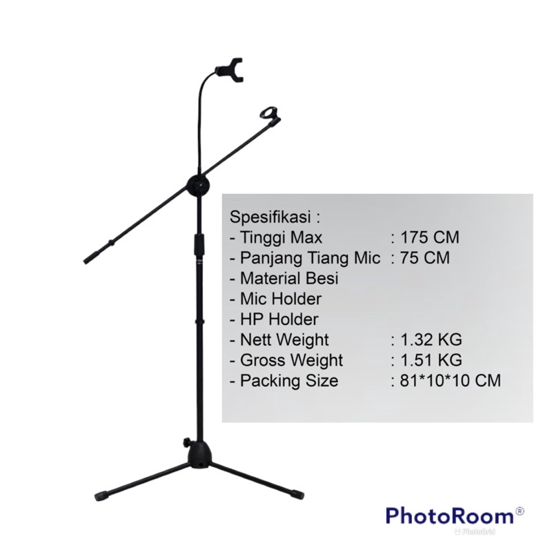Stand / Tiang Mic Tinggi  Berdiri + Holder Hp