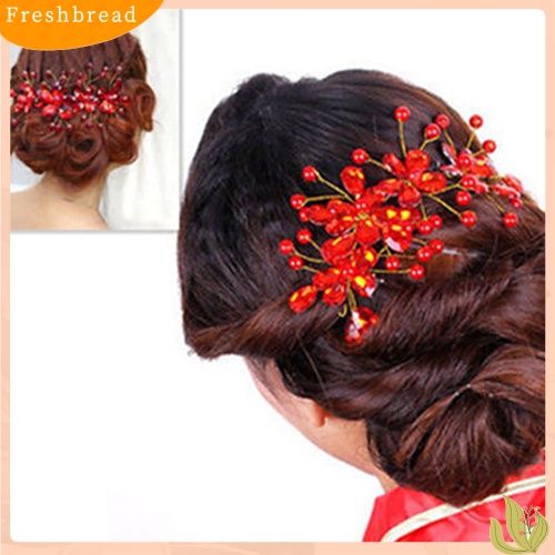 (Fresh) Jepit Rambut Wanita Desain Bunga Merah Handmade Untuk Pesta Pernikahan / Pengantin