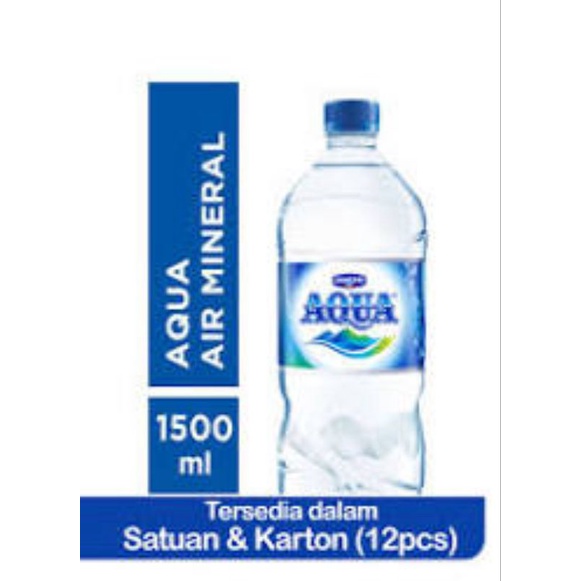 

TERMURAH Aqua air minum mineral 1500 ml (1 pack =12botol ) GOJEK /GRAB ONLY