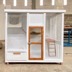 Rumah hewan kandang kucing bahan kayu custom dengan laci playground