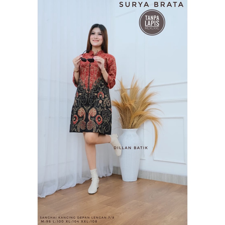 Tunik kantoran Batik Solo Premium Atasan Batik Wanita Batik Cap Lapis Furing Batik Kerja Modern