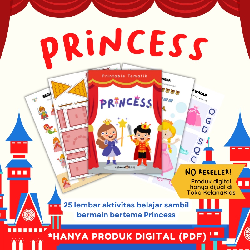 Jual Worksheet Tematik Princess - 25 Lembar Kerja Anak Tema Princess ...