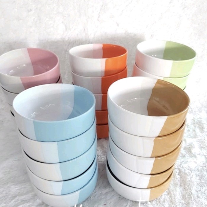 Mangkok Keramik Tebal Two Tone 2/Porcelain Bowl/Mangkuk Makan Cantik