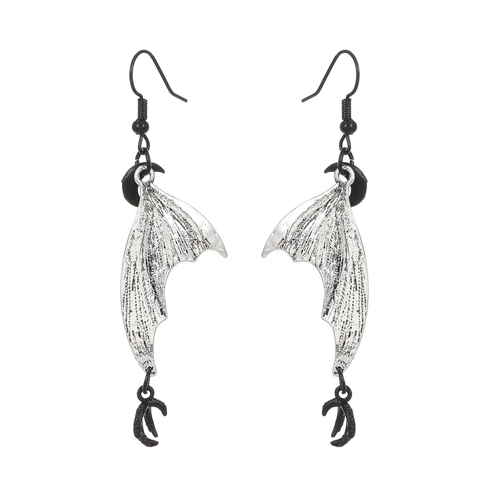 Mhang Anting Kait Gantung Bentuk Sayap Kelelawar Silver Antik Gaya Gothic Vintage Untuk Halloween