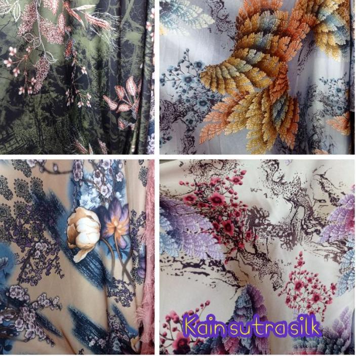 *TERMURAH* Bahan kain sutra/kain sutra motif bunga _kain dres,gamis,dll Dijamin