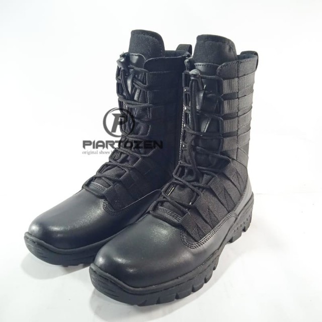 Sepatu PDL Pria Webbing Ninja dengan Tali Sleting untuk Dinas TNI/POLRI, Keamanan Satpam, Hitam Doff, Terbuat dari Kulit Sintetis yang Berkualitas.