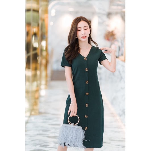 DRESS LA DRESS MODEL V NECK VARIASI KANCING IMPORT BANGKOK (DRLD346)