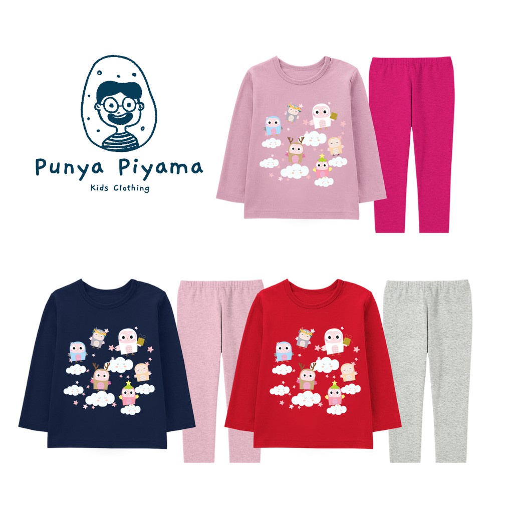 Baju Tidur Piyama Anak Perempuan Owly Family Usia 2 Sampai 8 Tahun Bahan Katun Combed 30s