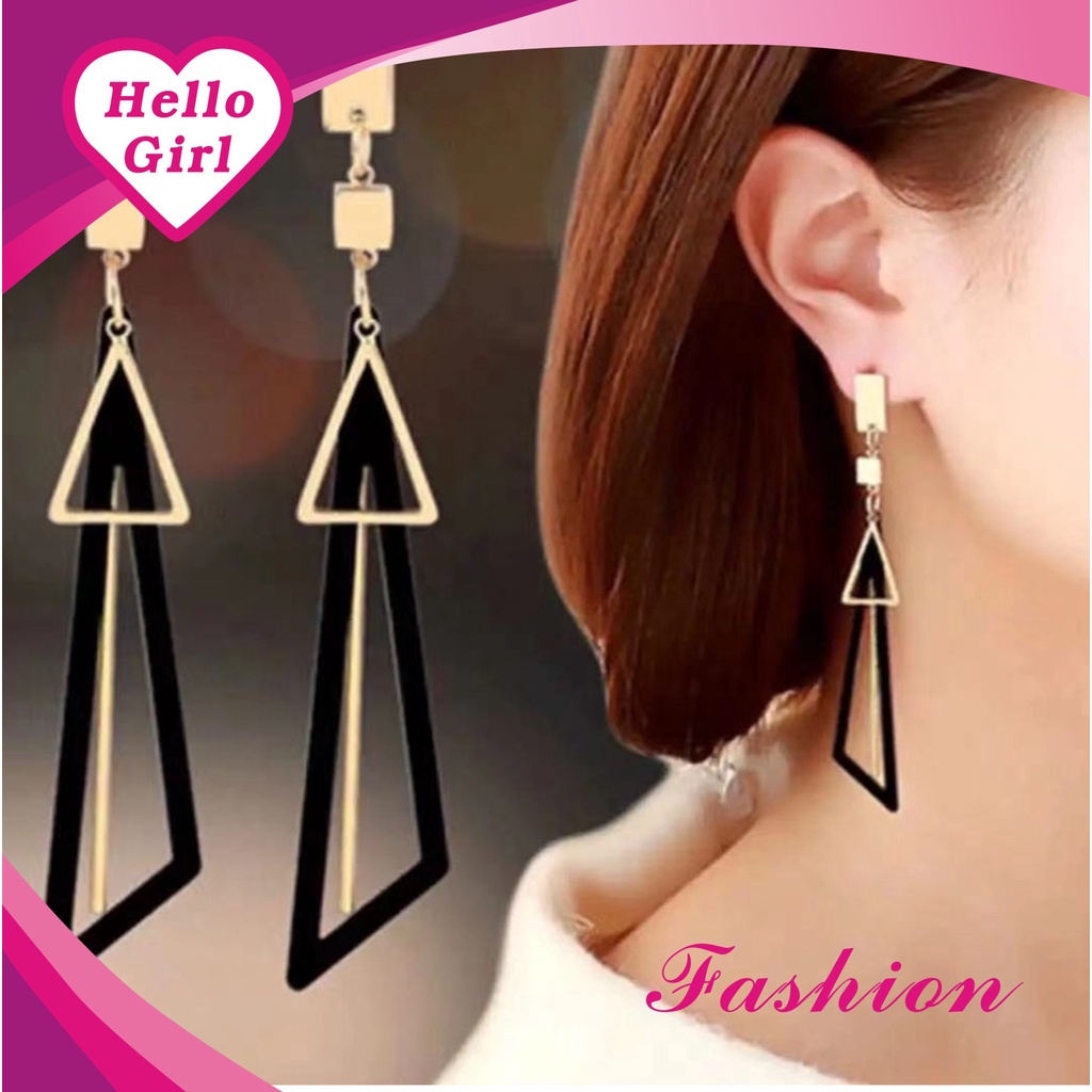 (Hello Girl)E34 Anting Fashion Wanita Segitiga Panjang Stud Earrings Import