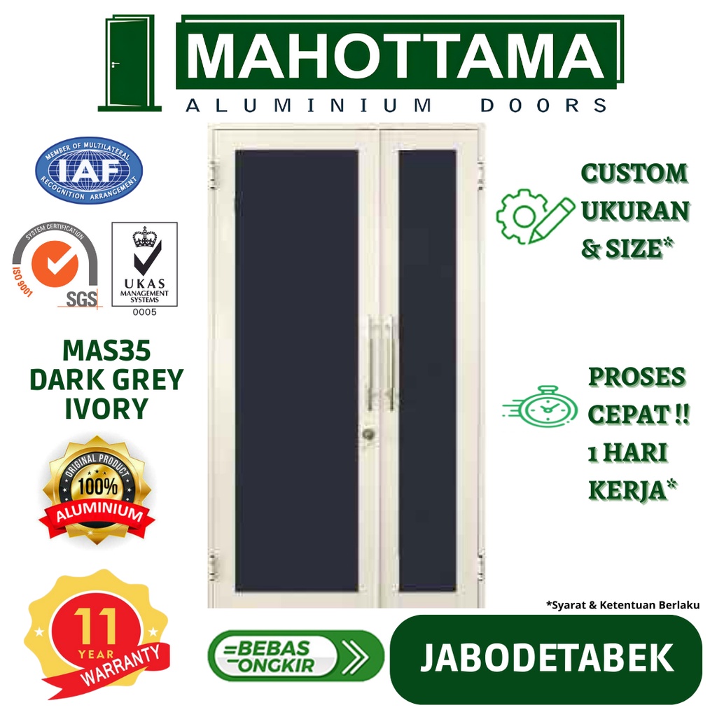 MAHOTTAMA - Pintu Rumah Utama Kamar Tidur Kamar Mandi Aluminium 120 x 215cm 1 Set Kunci Handle Engsel Original Garansi Resmi Bisa Custom Ukuran Geser / Sliding Door - MAS35